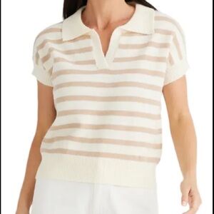 LIKE NEW! LOFT Textured Polo Knit Stripe Tee Sweater Tee Short Sleeve Women’s XS